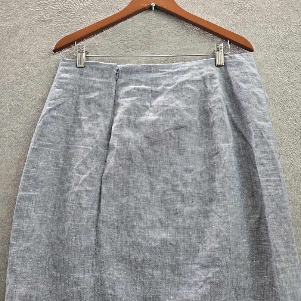 LOFT Women Skirt 10 Blue Cotton Linen Pencil Skirt Button Front Coastal Beach - Picture 8 of 8